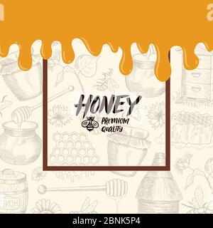 Arrière-plan vectoriel avec éléments de miel esquissés Illustration de Vecteur