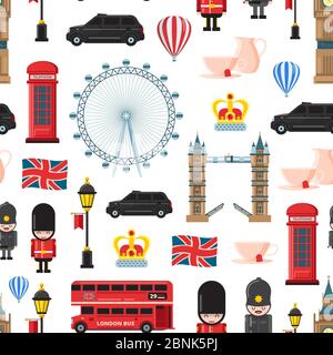 Dessin animé vectoriel Londres vues et objets arrière-plan ou illustration de motif Illustration de Vecteur