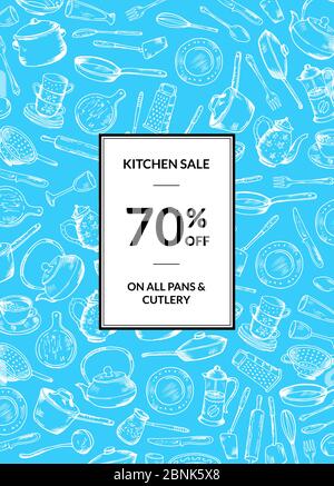 Scénario de vente avec ustensiles de cuisine dessinés à la main Illustration de Vecteur
