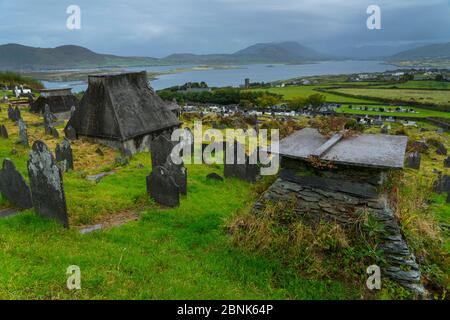 Sewen cimetière, l'île de Valentia, Iveragh, comté de Kerry, Irlande, Europe. Septembre 2015. Banque D'Images