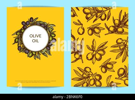 Carte vectorielle ou modèle de prospectus avec branches d'olive dessinées à la main Illustration de Vecteur