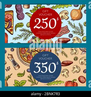 Cartes-cadeaux ou modèles de réduction pour restaurant Vector Pizza Illustration de Vecteur