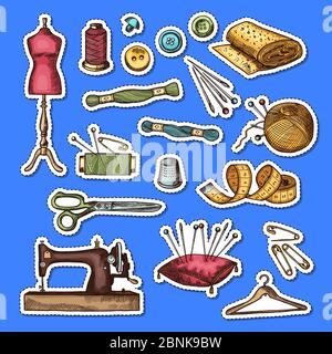 Ensemble vectoriel d'autocollants éléments de couture dessinés à la main Illustration de Vecteur