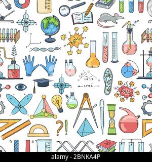 Vecteur de la science esquissée ou des éléments de chimie modèle ou arrière-plan Illustration de Vecteur