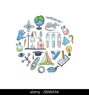 Vecteur esquissé des éléments de science ou de chimie sous forme d'illustration de cercle Illustration de Vecteur