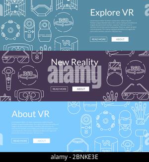 Illustration de bannières vectorielles avec éléments de réalité virtuelle de style linéaire Illustration de Vecteur