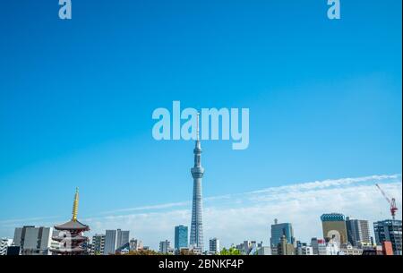 Tokyo skytree, Japon - novembre 14 2019, scène avec les touristes dans la rue commerçante de Nakamise au temple Sensoji, lieux populaires à Tokyo. Banque D'Images