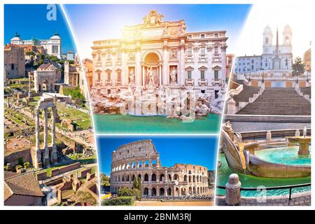 Carte postale de Rome. Ville éternelle de Rome célèbres monuments vue de carte postale touristique, capitale de l'Italie. Banque D'Images