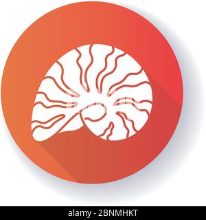 Motif clair de lune rouge plate longue ombre symbole de glyphe. cockleshell commun, conchologie Nanticarius canrena. Écaille de céphalopodes, coquille de mollusque, coquille d'escargot en spirale silhouette RVB illustration couleur Illustration de Vecteur