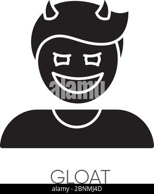 Icône de glyphe noir gloat. Sourire diabolique. Mauvaise attitude. Un hic vicieux. Personne effrayante. Sentiment négatif. Expression du diable. Désordre antisocial. Symbole de silhouette sur un espace blanc. Illustration vectorielle isolée Illustration de Vecteur