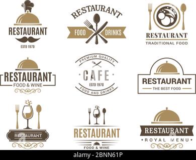 Logotypes millésimés et divers symboles pour la conception du menu du restaurant Illustration de Vecteur