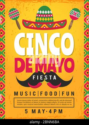 Affiche de la fiesta mexicaine. Modèle de conception d'invitation de fête Illustration de Vecteur