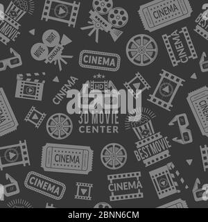 Motif cinéma. Fond transparent avec symboles de cinéma et de production cinématographique Illustration de Vecteur