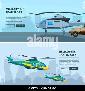 Bannières avec hélicoptères. Modèle de conception de bannières horizontales avec des images d'hélicoptères Illustration de Vecteur