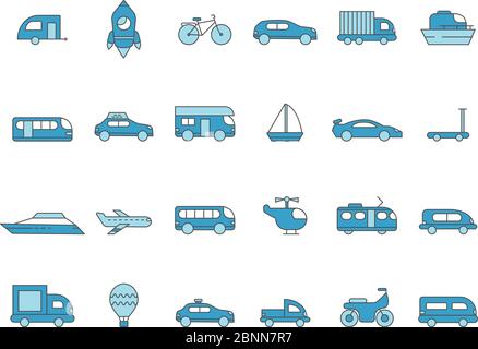 Icônes de la ligne de voitures. Icônes de transport colorées. Symboles linéaires vectoriels Illustration de Vecteur