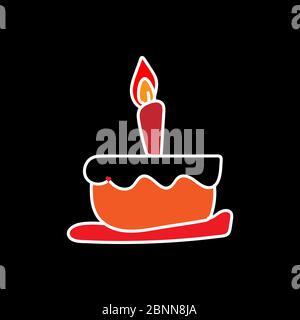 Gâteau d'anniversaire avec bougie et symbole coeur sur fond noir vectoriel. Idéal pour les concepts d'affaires, poster, arrière-plans, toile de fond, autocollant, décorati Illustration de Vecteur