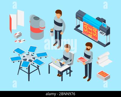 Outils de la maison d'impression. Imprimante laser offset jet d'encre industrielle imprimante photocopieur à colorier vecteur 3d isométrique Illustration de Vecteur