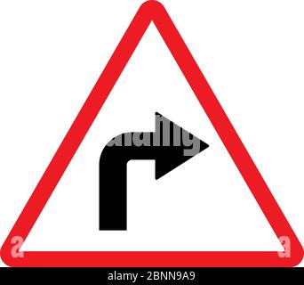 Illustration du vecteur de direction à droite. Poteau triangulaire rouge. Symbole d'avertissement de circulation routière. Illustration de Vecteur