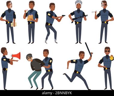 Personnages de police. Les mascottes de l'autorité de sécurité de patrouille constituent des illustrations vectorielles Illustration de Vecteur