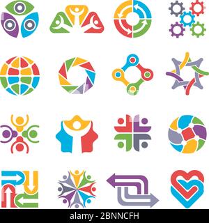 Formes du logo cercle. Partenariat communautaire de recyclage ensemble de formes abstraites colorées pour les symboles et les logotypes commerciaux Illustration de Vecteur