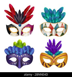 Masques de carnaval. Fête mascarade fête fête mascarade femmes masqué vecteur images 3D réalistes Illustration de Vecteur