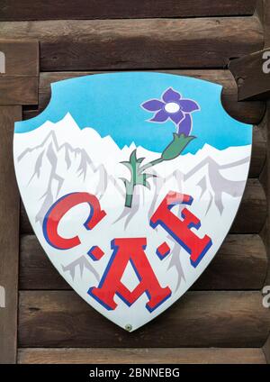 France, Chamonix, fin mai, Club APIN Francais (club alpin français), badge Banque D'Images