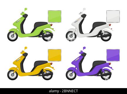 Moto colorée. Vues du scooter de transport de livraison partie supérieure arrière et inférieure images 3d isolées Illustration de Vecteur