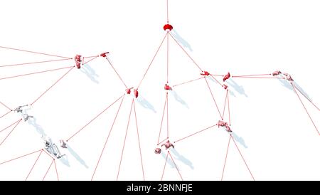 Propagation d'un pathogène par contact social, illustration 3d. Banque D'Images