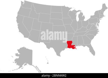 Carte des États-Unis mettant en évidence l'illustration vectorielle de l'état de louisiane. Fond gris. Carte politique des États-Unis. Illustration de Vecteur
