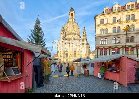 Marché de Noël, Frauenkirche, Neumarkt, vieille ville, Dresde, Saxe, Allemagne, Banque D'Images