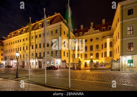 Grand-hôtel, Taschenbergpalais, façade, façade, heure bleue, Dresde, Saxe, Allemagne, Europe, Banque D'Images