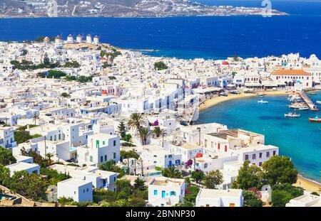 Mykonos, vue en hauteur, Mykonos, Cyclades, Grèce Banque D'Images