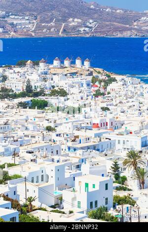 Mykonos, vue en hauteur, Mykonos, Cyclades, Grèce Banque D'Images