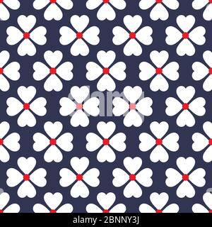 Coeur blanc quatre pétales saint patrick Clover sans couture vecteur de motif. Arrière-plan bleu. Motifs de tissu. Illustration de Vecteur