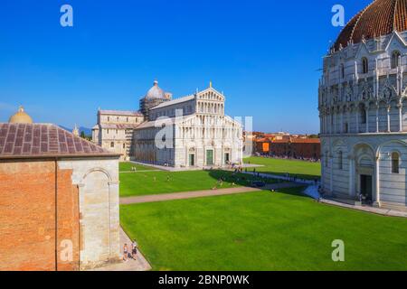 Campo dei Miracoli, vue du dessus, Pise, Toscane, Italie, Europe Banque D'Images