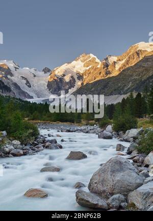 Morteratschtal, Piz Bernina, Grisons, Suisse Banque D'Images