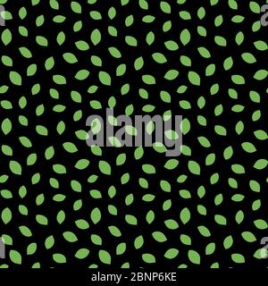 Motif de feuilles vert sans couture vecteur noir d'arrière-plan sans fin. Motifs de tissu. Illustration de Vecteur