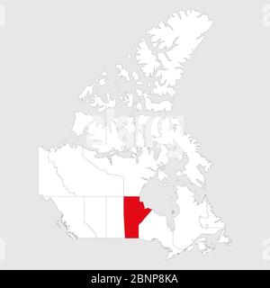 Manitoba mis en évidence sur la carte du canada. Fond gris. Carte politique canadienne. Illustration de Vecteur