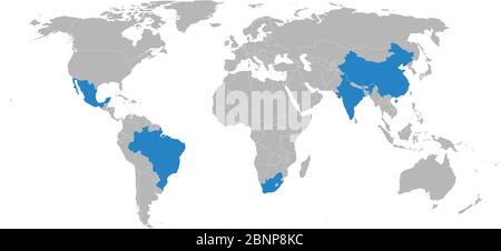 G5 pays membres mis en évidence sur la carte du monde. Fond gris clair. Diplomatie, commerce et politiques. Illustration de Vecteur