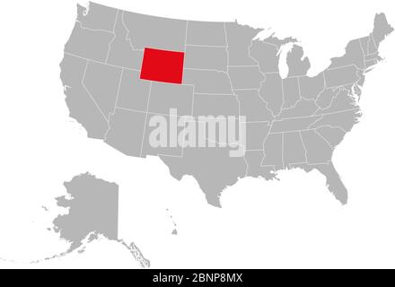 Etat du Wyoming mis en évidence sur l'illustration vectorielle de la carte politique des Etats-Unis. Fond gris Illustration de Vecteur