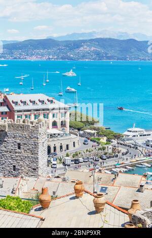 Vue sur le golfe de Poètes, Portovenere, le quartier de la Spezia, Ligurie, Italie Banque D'Images