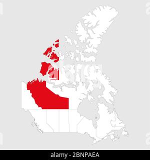 Territoires du Nord-Ouest mis en évidence sur la carte du canada. Fond gris. Carte politique canadienne. Illustration de Vecteur