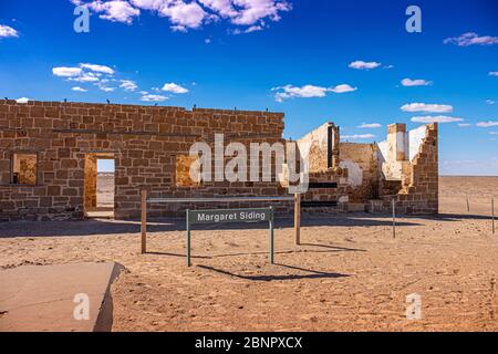 Margaret Siding sur le chemin de fer Old Ghan près du lac Eyre dans l'Outback de l'Australie méridionale. Banque D'Images