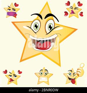 Illustration du nouvel ensemble Emoji Smile Star. Icône vecteur de stock. Arrière-plan clair. Illustration de Vecteur