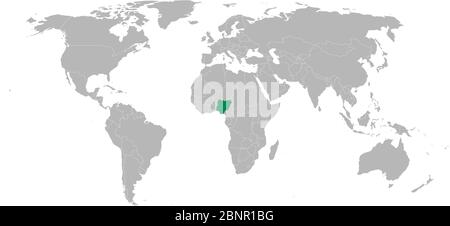 Nigeria pays africain surligné en vert sur la carte du monde. Fond gris. Idéal pour les arrière-plans, le fond, les concepts d'affaires, le graphique, l'étiquette, l'autocollant A. Illustration de Vecteur