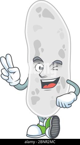 mastimonadetes souriantes de style mascotte de dessin animé avec deux doigts Illustration de Vecteur