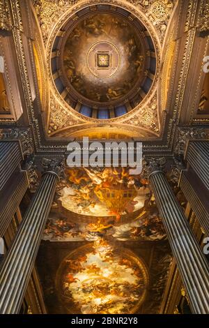 L'Angleterre, Londres, Greenwich, l'Old Royal Naval College, le hall peint Banque D'Images