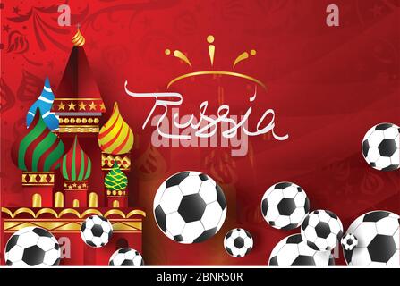 Art papier du monde russe rouge Soccer 2018 avec des éléments modernes et traditionnels, Vector Design pour l'arrière-plan, cartes de vœux, flyers, invitations, pos Illustration de Vecteur