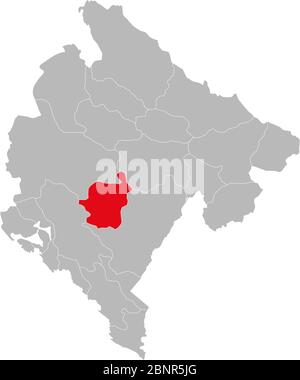Province de Danilovgrad mise en évidence sur la carte du monténégro. Fond gris. Illustration de Vecteur