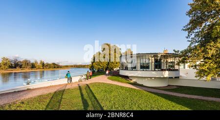 Allemagne, Saxe-Anhalt, Dessau-Roßlau, Elbe, Kornhaus, restaurant, Bauhaus, architecte Carl Fieger, modernité Banque D'Images